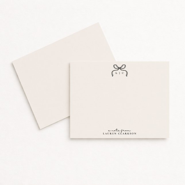 Hand Drawn Ivory and Black Bow Monogram Note Card (Creator Uploaded)