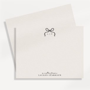 Hand Drawn Ivory and Black Bow Monogram Note Card