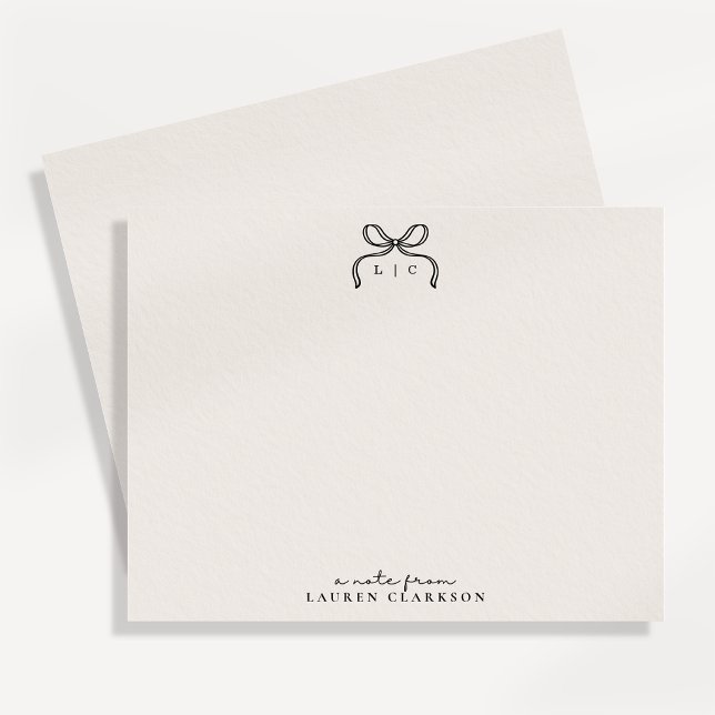 Hand Drawn Ivory and Black Bow Monogram Note Card (Creator Uploaded)