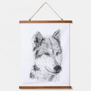 Hand Drawn Jackal Coyote Prarie Wolf Artwork Hanging Tapestry