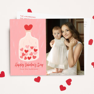 Hand-Drawn Jar of Hearts Photo Valentine's Day Holiday Postcard