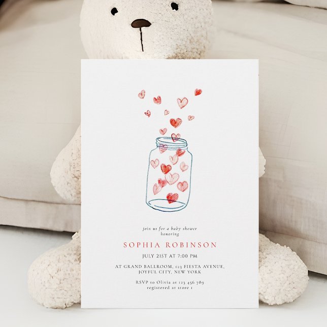 Hand Drawn Jar with Hearts Minimalist Baby Shower Invitation (Creator Uploaded)