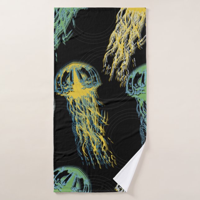 Hand drawn jellyfish texture. Raster hand drawn wa Bath Towel (Bath Towel)