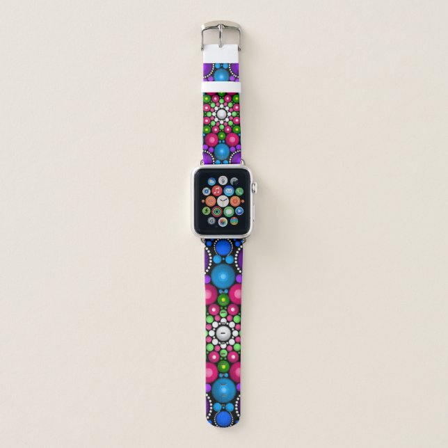 Hand Drawn Jeweled Dot Mandala Apple Watch Band (Front)
