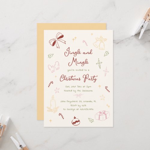 Hand Drawn Jingle And Mingle Christmas Party Invitation