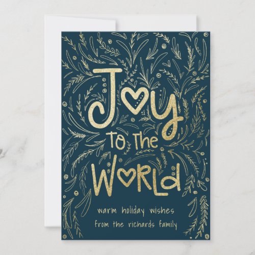 Hand Drawn Joy to the World in Navy Christmas Holiday Card