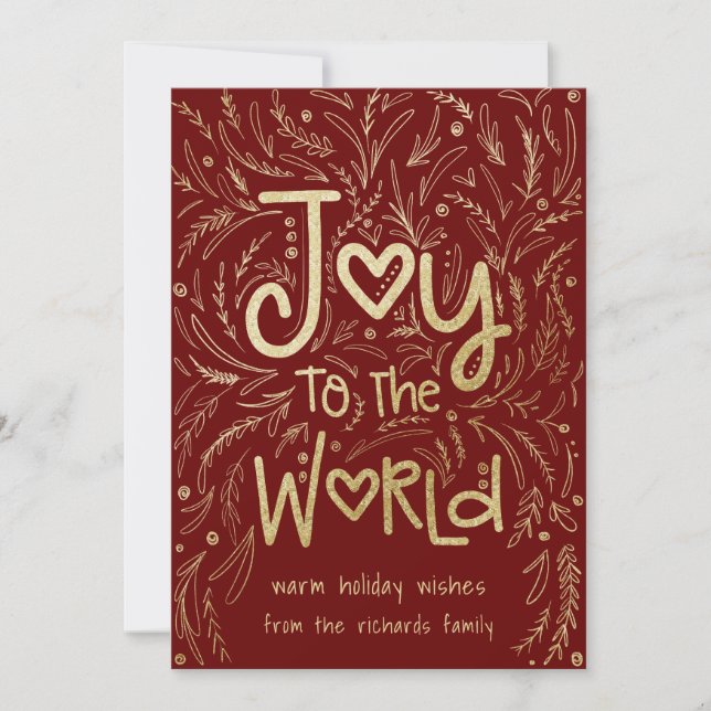Hand Drawn Joy to the World in Red Christmas Holiday Card (Front)