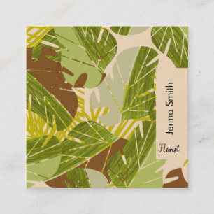 Hand Drawn Jungle Plants Greenery Garden Florist Square Business Card