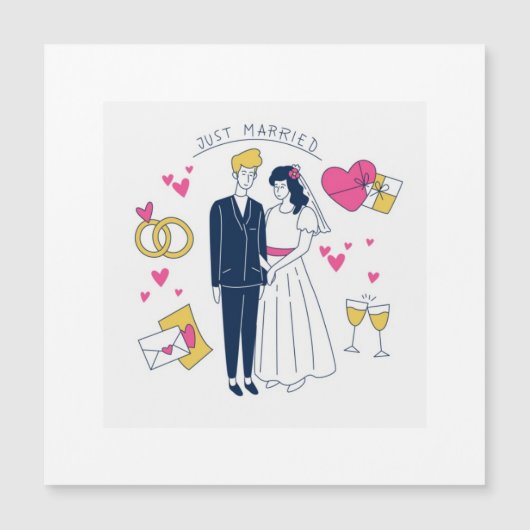 Hand-Drawn "Just Married" Couple Wedding Keepsake  (Front)