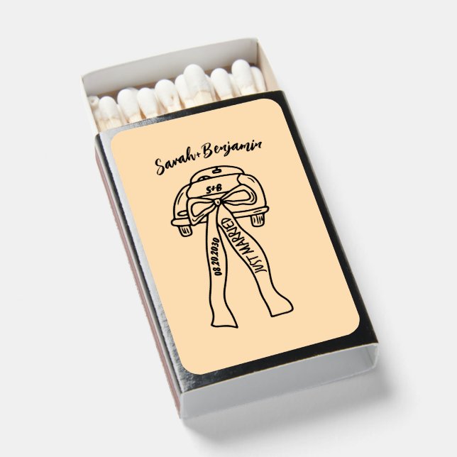 Hand Drawn Just married taxi wedding Matchboxes (Front Open)