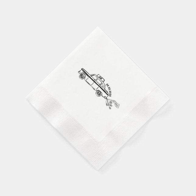 Hand Drawn Just married taxi wedding  Napkins (Corner)
