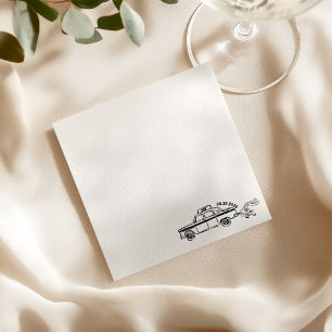 Hand Drawn Just married taxi wedding Napkins
