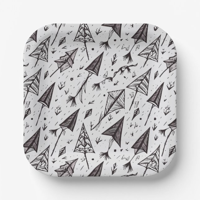 Hand Drawn Kite and Arrow Figures Paper Plates (Front)