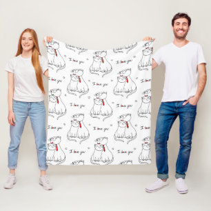 Hand-Drawn Kitties Fleece Blanket