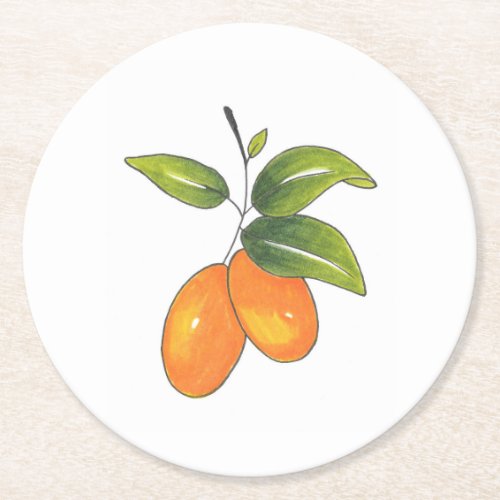 Hand Drawn Kumquats Round Paper Coaster
