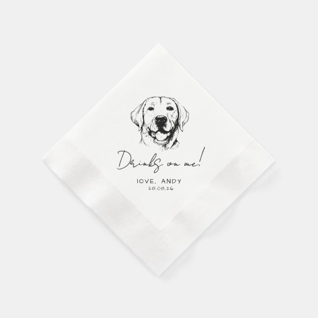 Hand Drawn labrador retrieve Drinks on me Cocktail Napkins (Corner)