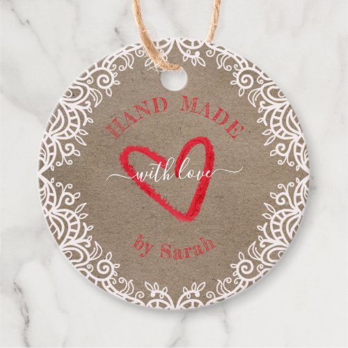 Hand Drawn Lace On Kraft Paper Made With Love Favor Tags