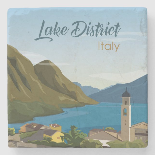 Hand Drawn Lake District Italy Scenery Sketch Stone Coaster (Front)