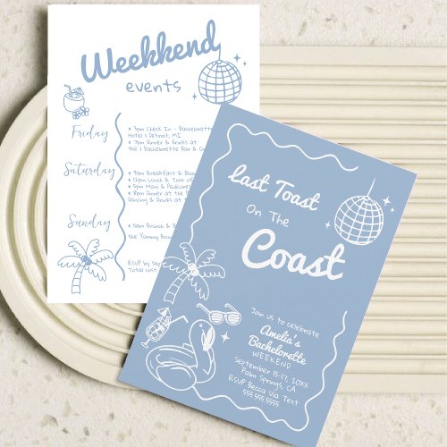 Hand drawn Last toast coast Bachelorette Party  Invitation