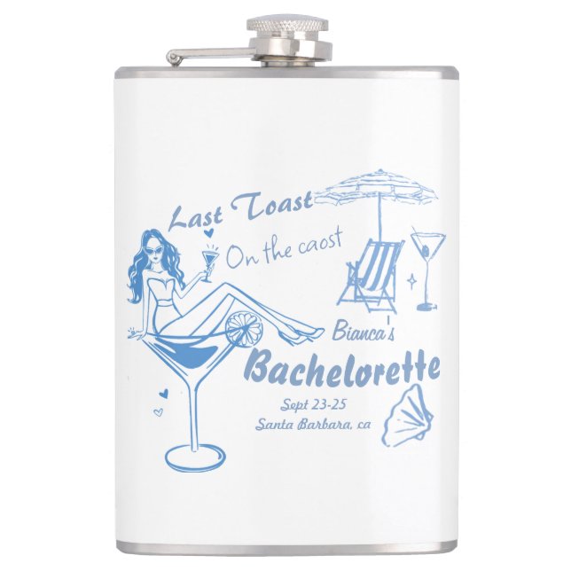 Hand Drawn Last Toast On The Coast Bachelorette  Flask (Front)