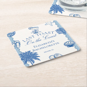 Hand Drawn Last Toast on The Coast Bachelorette Square Paper Coaster