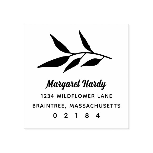 Hand Drawn Laurel Branch Return Address Rubber Stamp (Imprint)