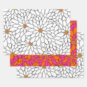Hand Drawn Layered Zinnia Abstract Patterns Wrapping Paper Sheets