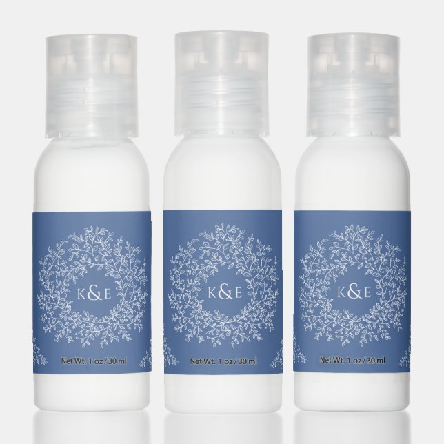 Hand drawn leaf monogram art wedding blue white hand lotion (Set)