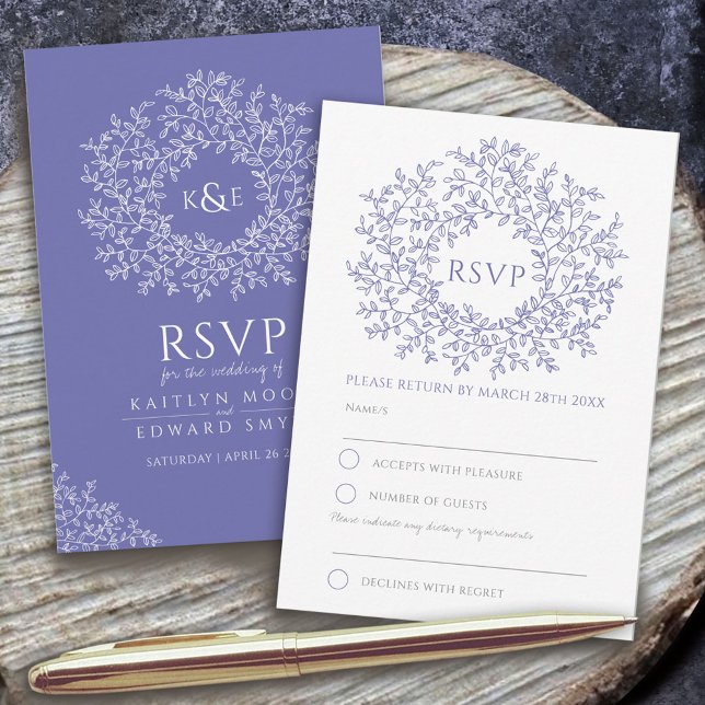 hand drawn leaf monogram RSVP wedding Card (Creator Uploaded)