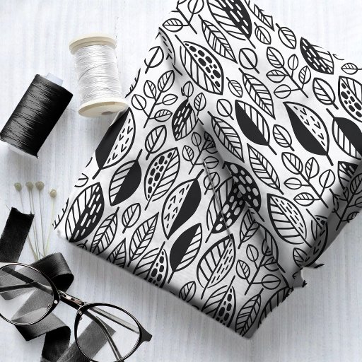 Hand Drawn Leaf Pattern Black ID495 Fabric