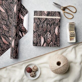 Hand Drawn Leaf Pattern Rose Gold Foil ID495