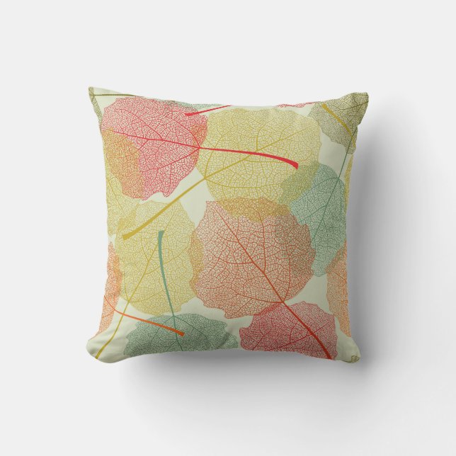 Hand Drawn Leaf Sketches of Different Colors Throw Pillow (Front)