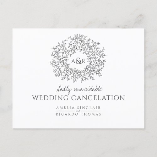 hand drawn leaf wedding cancelation dark gray announcement postcard