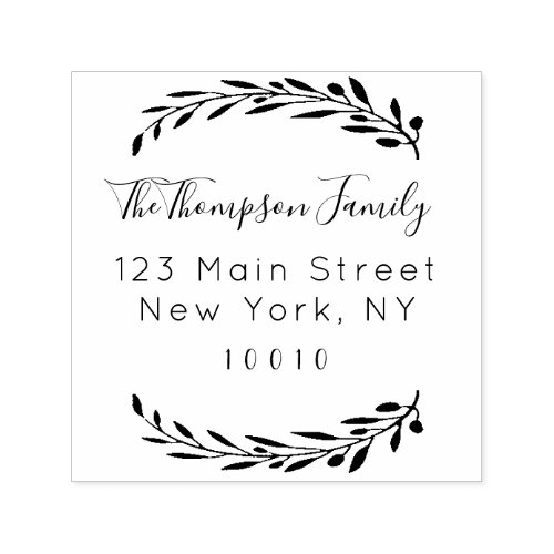Hand_drawn Leaves Family Return Address Rubber Sta Self_inking Stamp