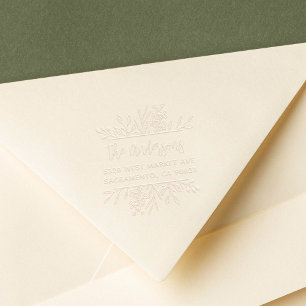 Hand-drawn Leaves Frame Family Name Return Address Embosser