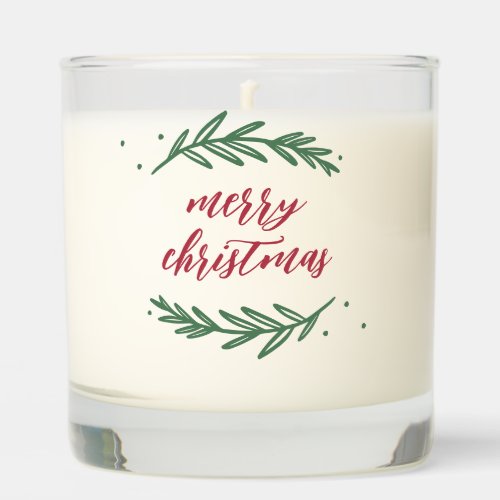 Hand Drawn Leaves Red and Green Merry Christmas  Scented Candle