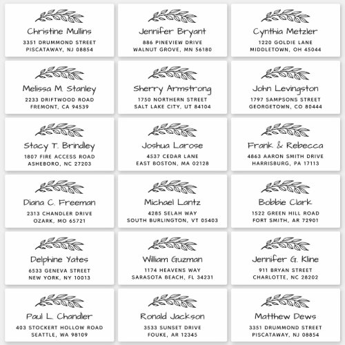 Hand Drawn Leaves Simple Wedding Guest Address Sticker - Hand Drawn Leaves Simple Large Wedding Guest Address Sticker
Classic Cursive Font Wedding Guest Sticker - Personalized Address Label. 
(1) Single Label Size: around 4.25" x 2" in the 14" x 14" sticker.
(2) You are able to enter up to 18 guests addresses. 
(3) It takes a while to update the preview.
(4) Double check before adding it to your cart.
(5) For further customization, please click the "customize further" link and use our design tool to modify this template.