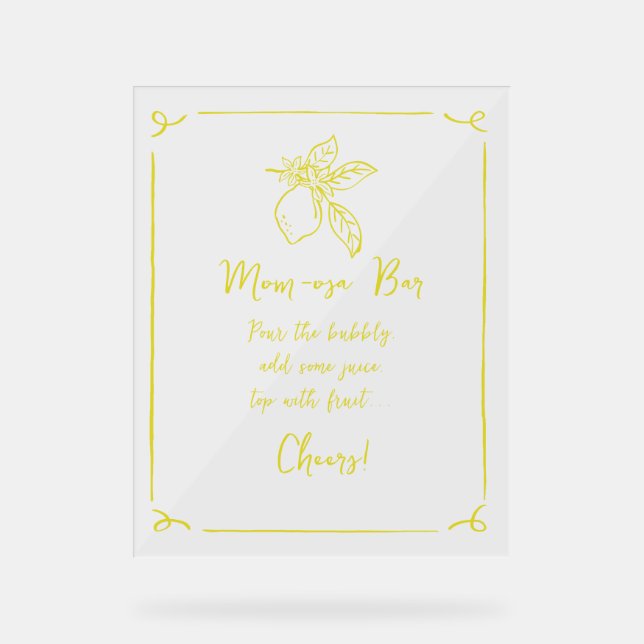 Hand Drawn Lemon Baby Shower Mom-osa Bar Acrylic Sign (Front)