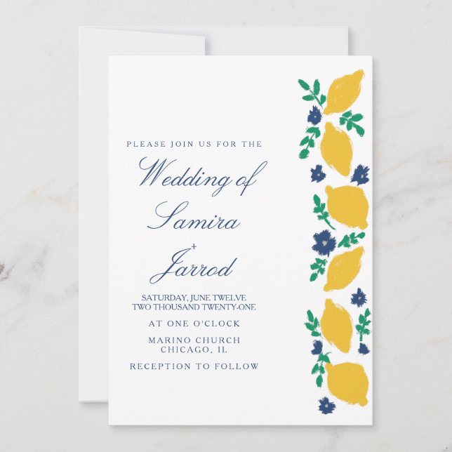 Hand-Drawn Lemon Botanical Abstract Wedding (Front)