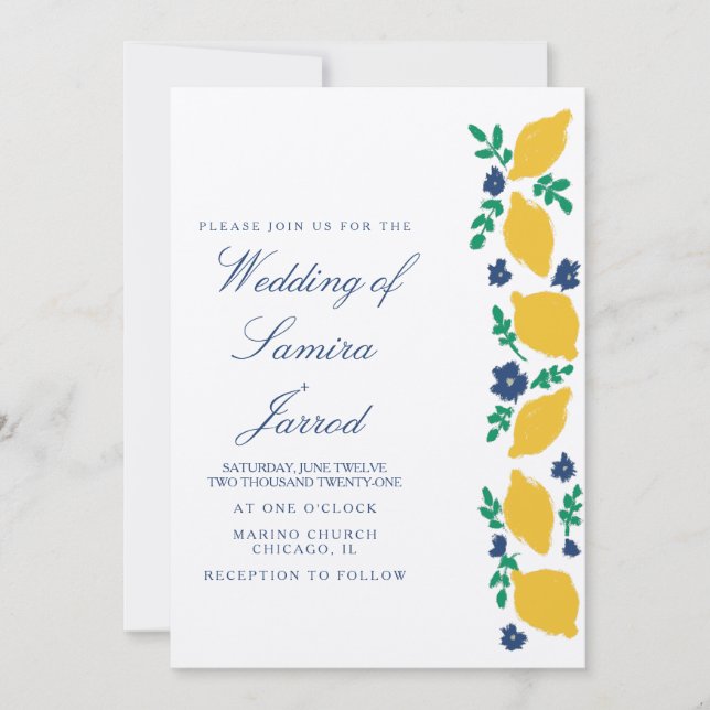 Hand-Drawn Lemon Botanical Abstract Wedding Kraft (Front)