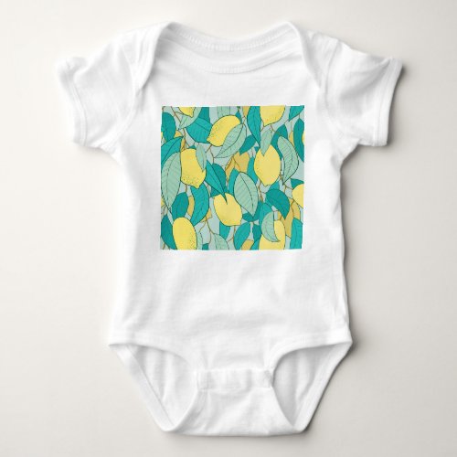 Hand_drawn lemon garden seamless pattern baby bodysuit