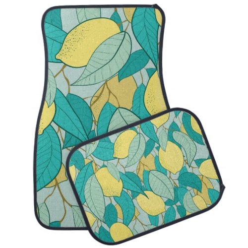 Hand_drawn lemon garden seamless pattern car floor mat