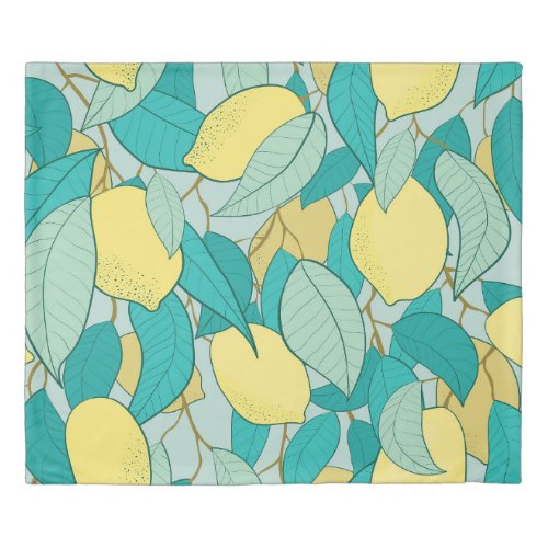 Hand_drawn lemon garden seamless pattern duvet cover