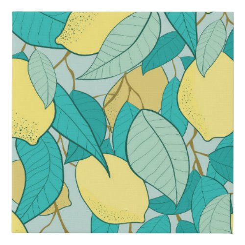 Hand_drawn lemon garden seamless pattern faux canvas print
