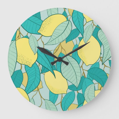 Hand_drawn lemon garden seamless pattern large clock