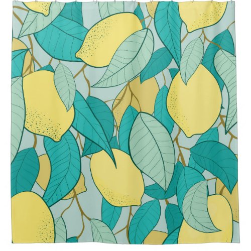 Hand_drawn lemon garden seamless pattern shower curtain