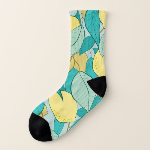 Hand_drawn lemon garden seamless pattern socks