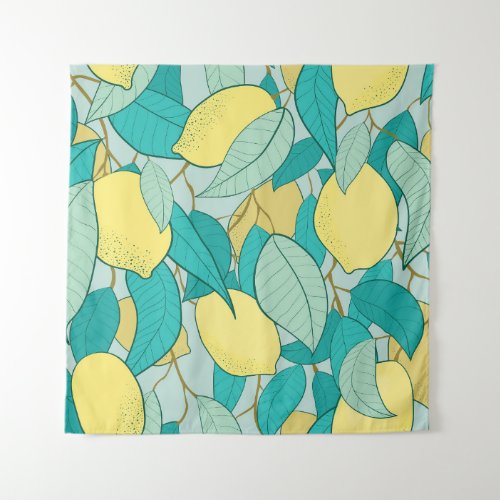 Hand_drawn lemon garden seamless pattern tapestry