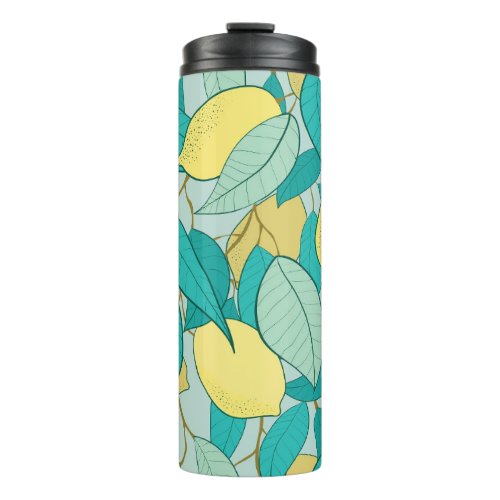 Hand_drawn lemon garden seamless pattern thermal tumbler