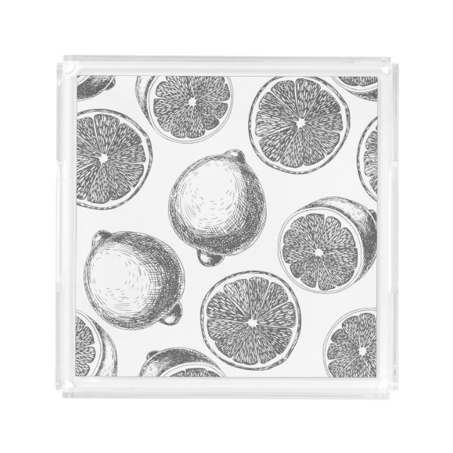 Hand drawn lemon pattern acrylic tray (Front)